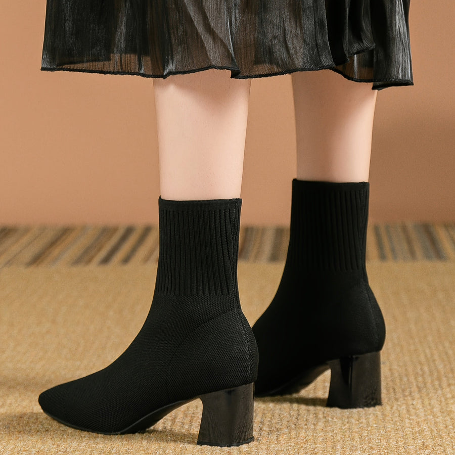 Paulette™ – Stivaletti in maglia confortevoli con tacco stabile e morbido
