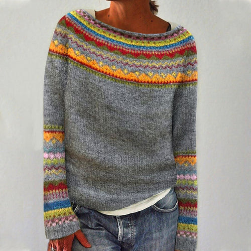 Sylvie | Maglione grigio con motivo multicolore