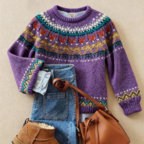 Aveline | Maglione viola con motivo scandinavo