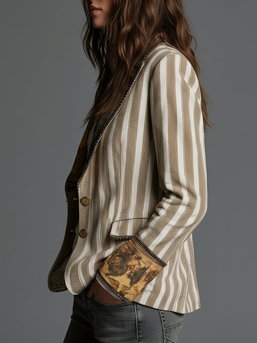 Suzanne | Blazer bohémien a strisce con collo stampato