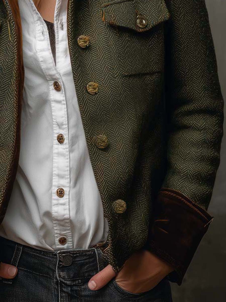 Honorine | Blazer vintage a zigzag con bordature a contrasto