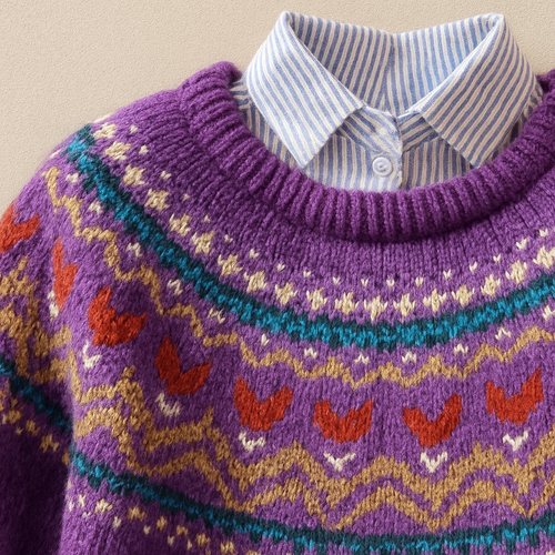 Aveline | Maglione viola con motivo scandinavo