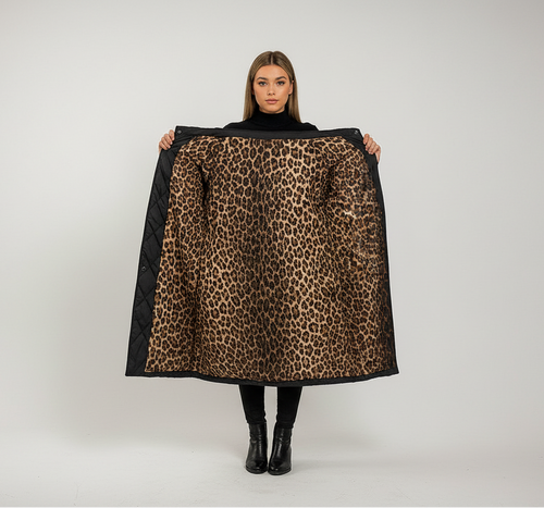Cappotto imbottito premium con fodera a stampa leopardata