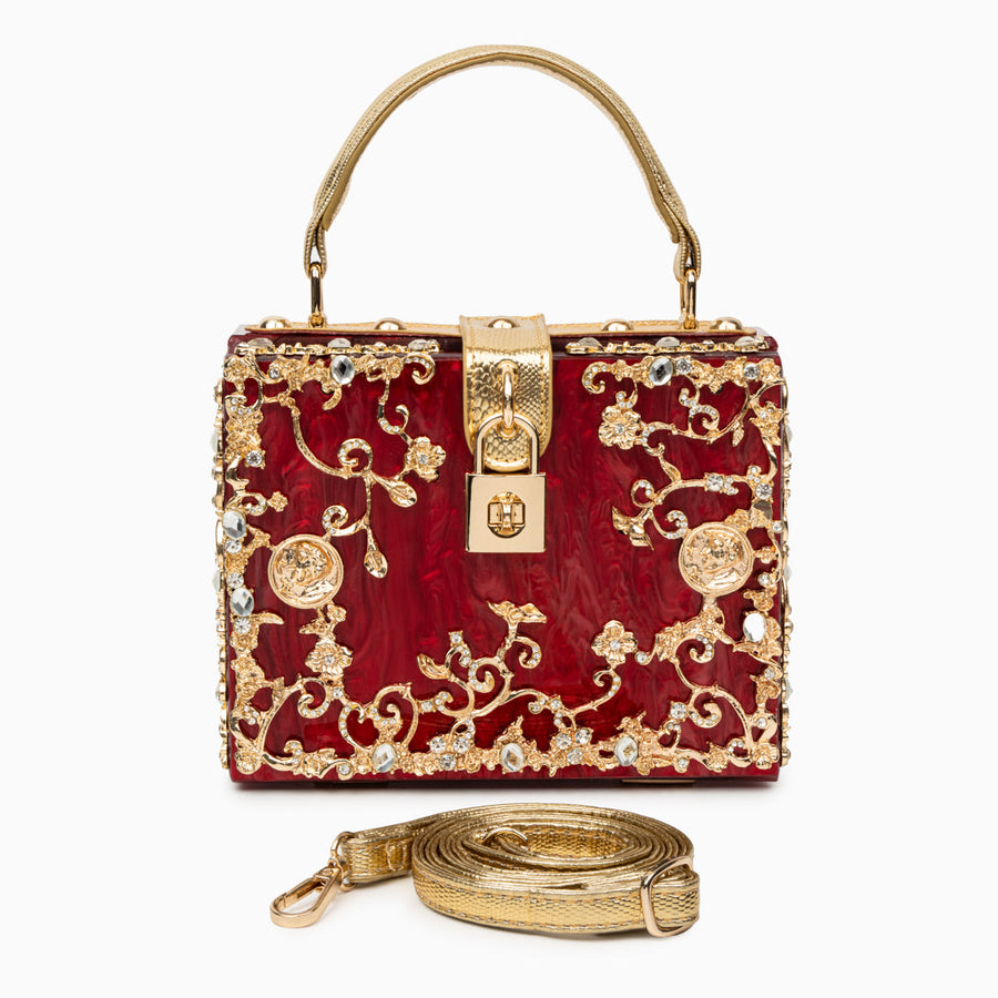 Vittoria | Borsa a scatola con fiori dorati