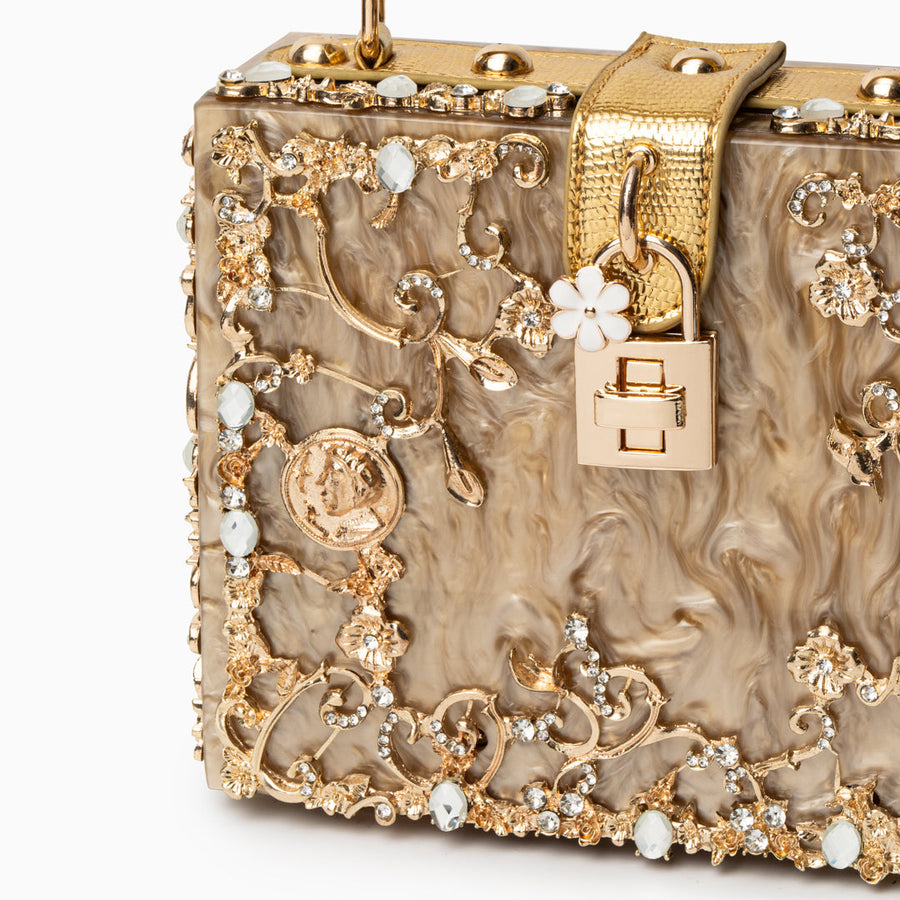 Vittoria | Borsa a scatola con fiori dorati