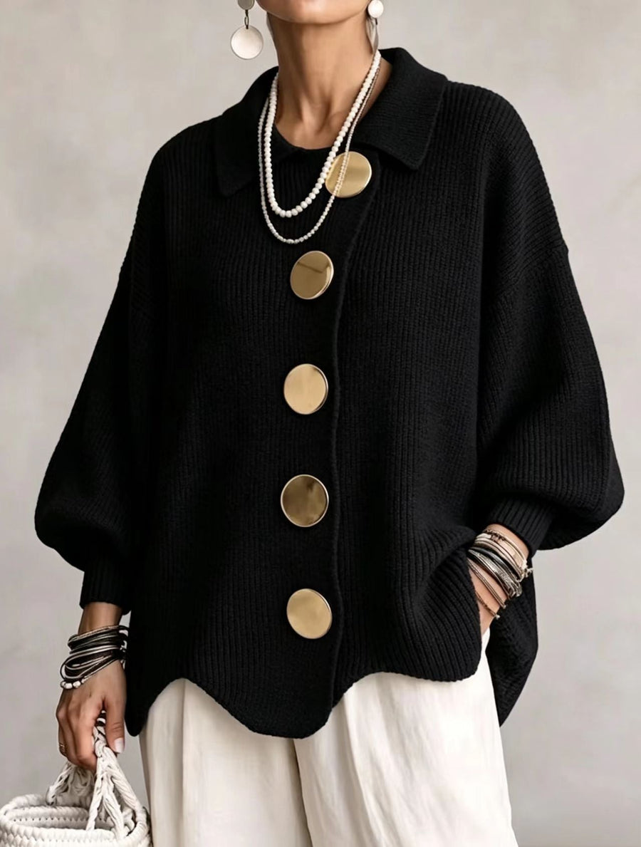 FOSCARI LABEL | CARDIGAN OVERSIZE CON COLLETTO E GRANDI BOTTONI METALLICI