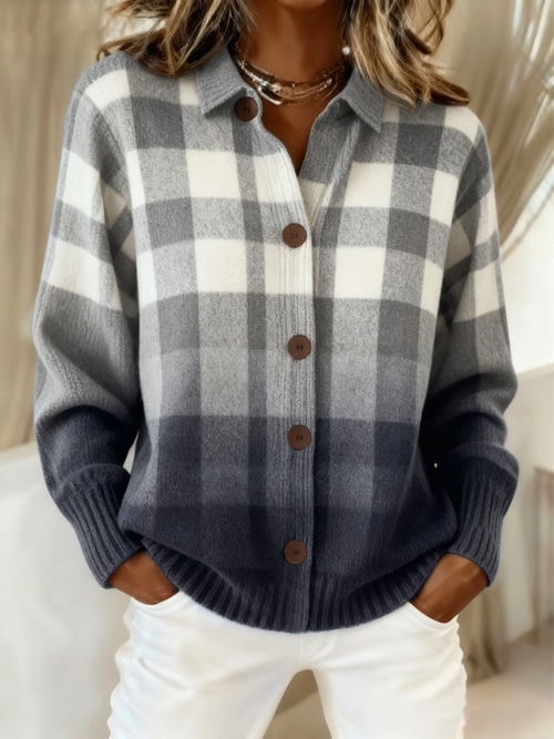 Marguerite™ | Cardigan bottonato a quadri sfumati