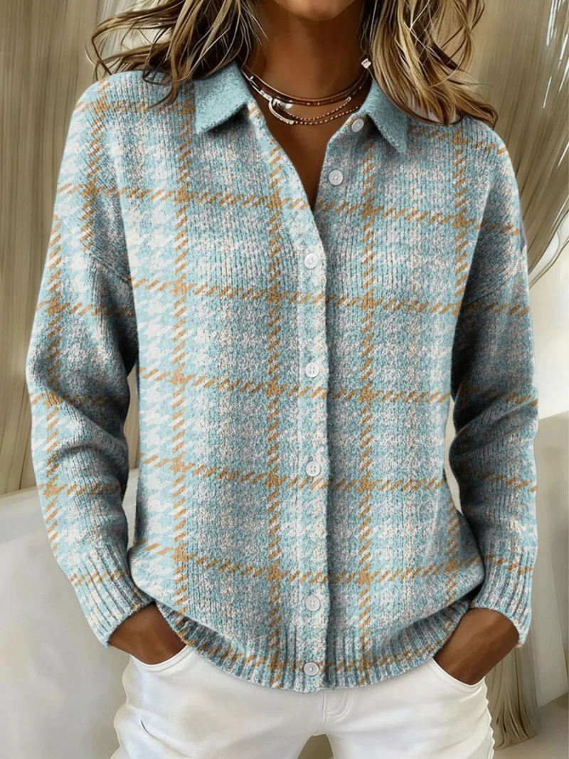 Kinsleigh™ | Cardigan a bottoni a quadri blu cielo