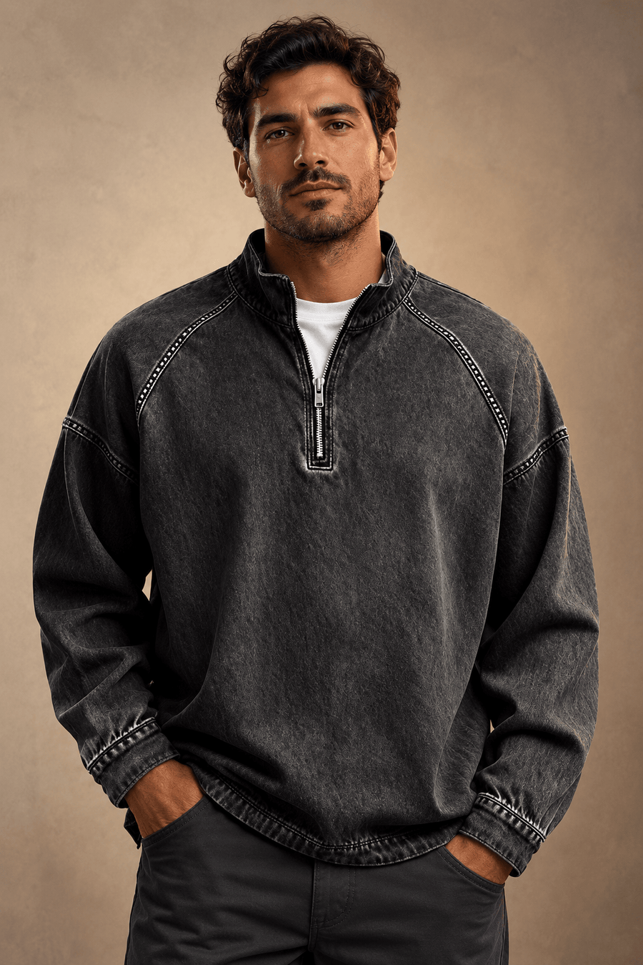 Maglione con zip André Ferran in Cotone Mare
