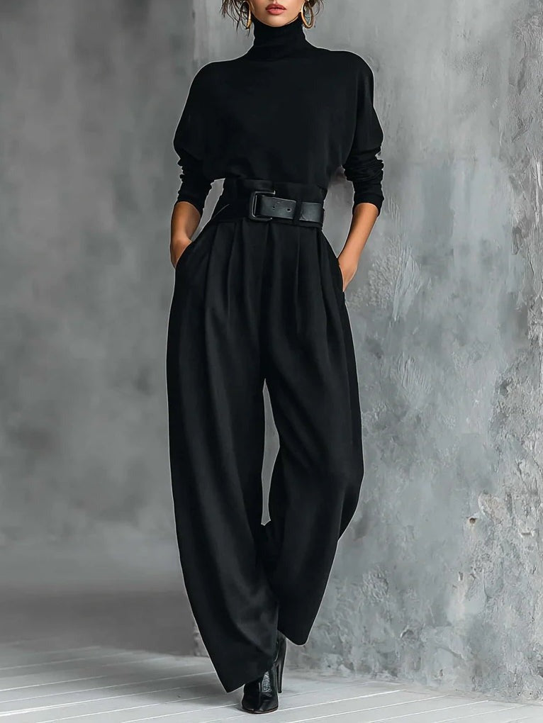 Doveline | Completo Maglione a Collo Alto e Pantaloni a Gamba Larga