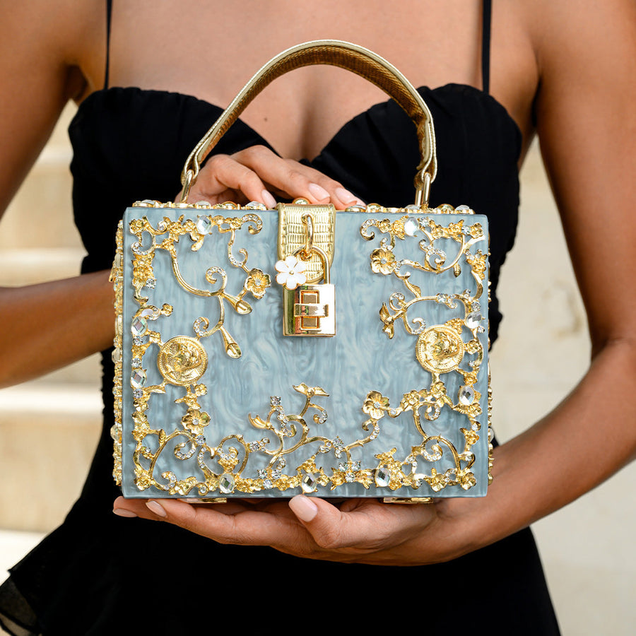 Vittoria | Borsa a scatola con fiori dorati