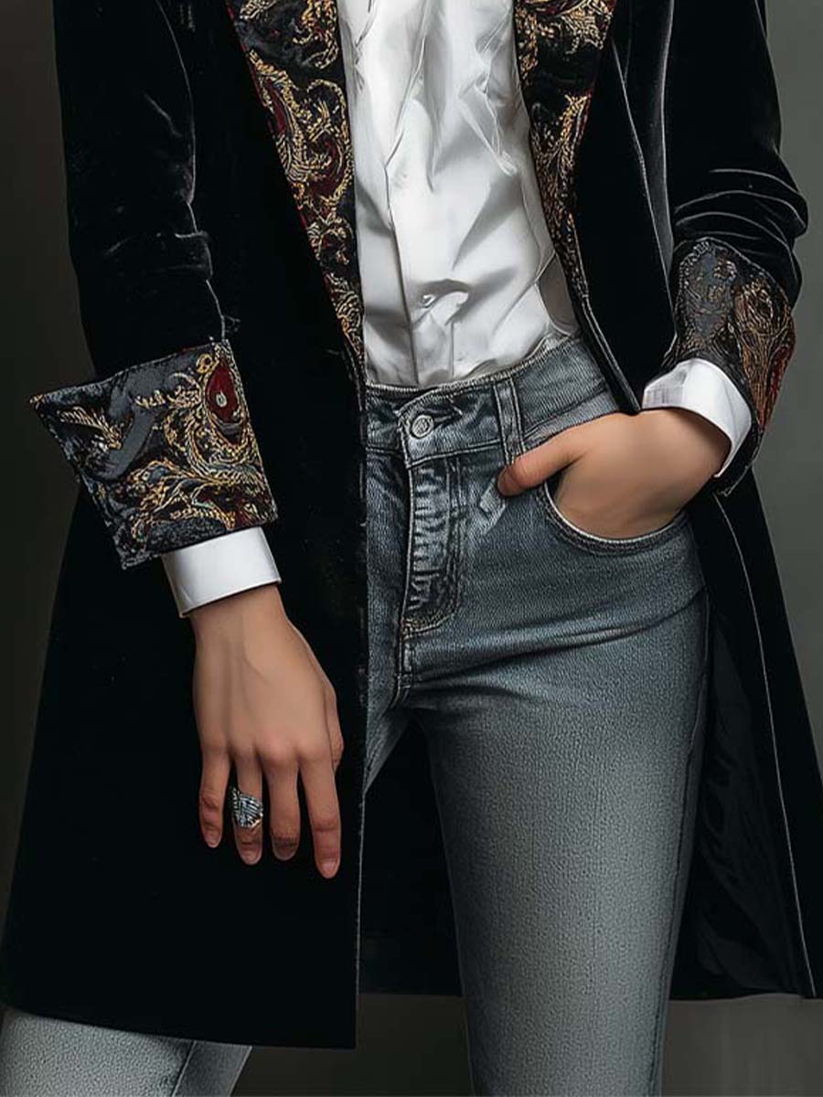 Léontine | Blazer aderente stampato barocco nero