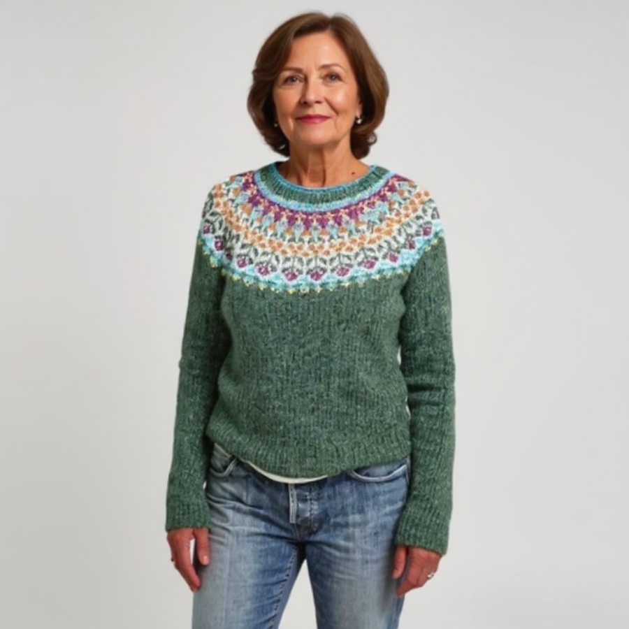 Véronique | Maglione verde salvia con motivo colorato
