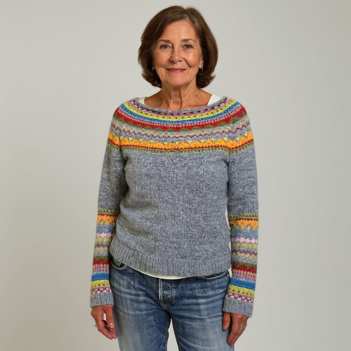 Sylvie | Maglione grigio con motivo multicolore