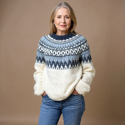 Pauline | Maglione ecrù con motivo blu navy