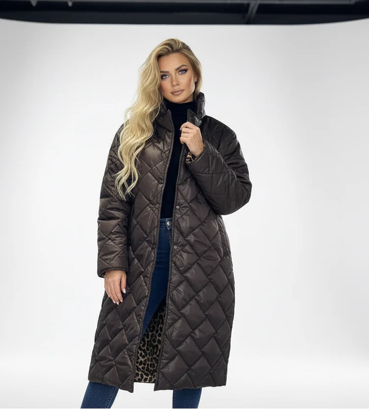 Cappotto imbottito premium con fodera a stampa leopardata