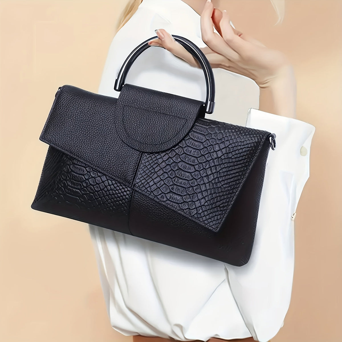 Bianca | Pochette Effetto Coccodrillo