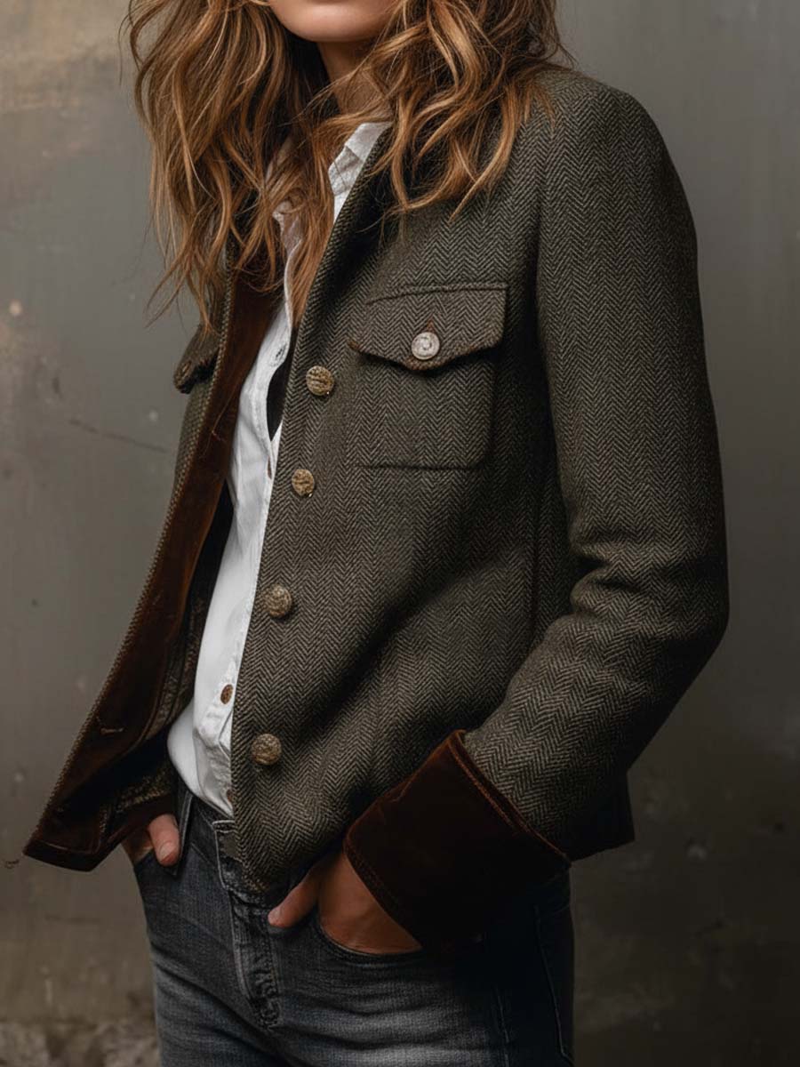 Honorine | Blazer vintage a zigzag con bordature a contrasto