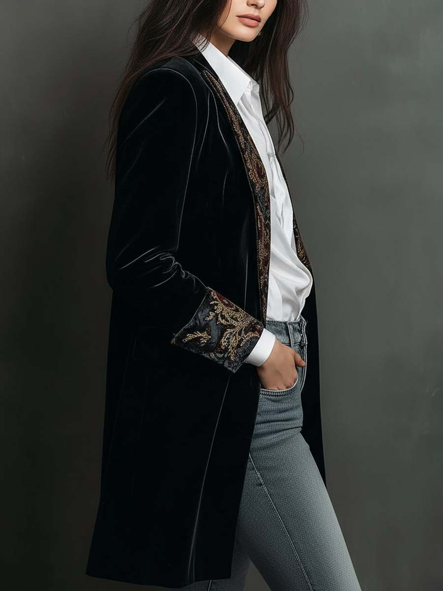 Léontine | Blazer aderente stampato barocco nero
