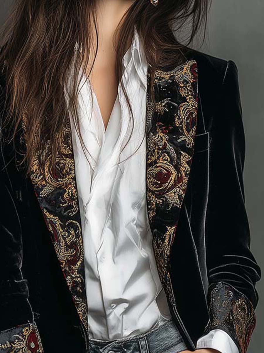 Léontine | Blazer aderente stampato barocco nero