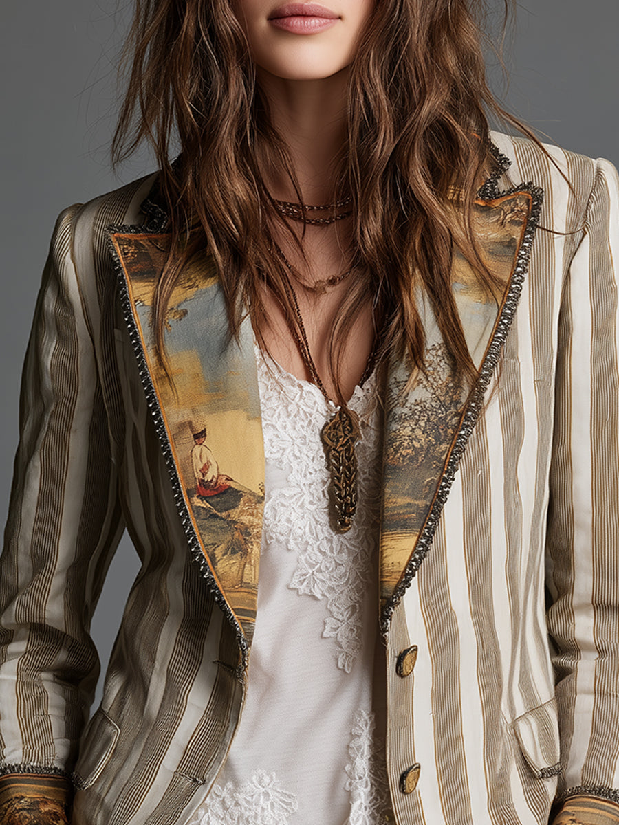 Suzanne | Blazer bohémien a strisce con collo stampato