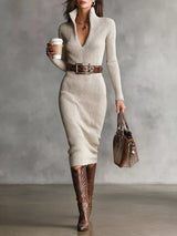 Hazel | Abito Midi a Maglia con Scollo a V