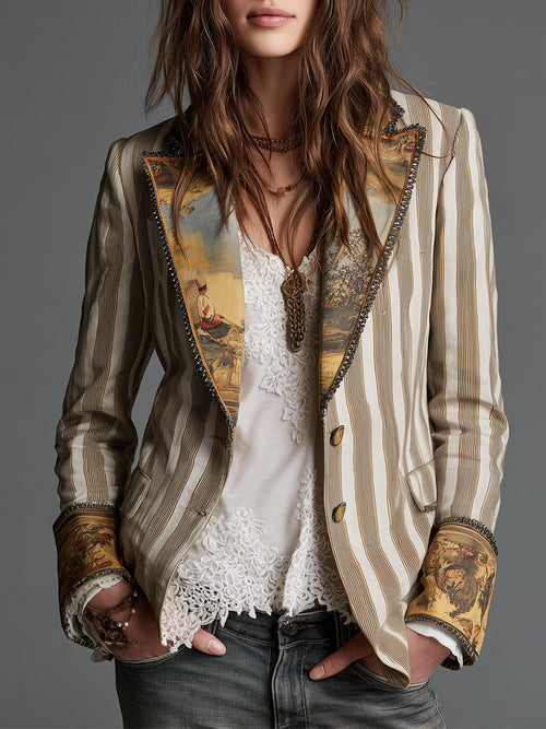 Suzanne | Blazer bohémien a strisce con collo stampato