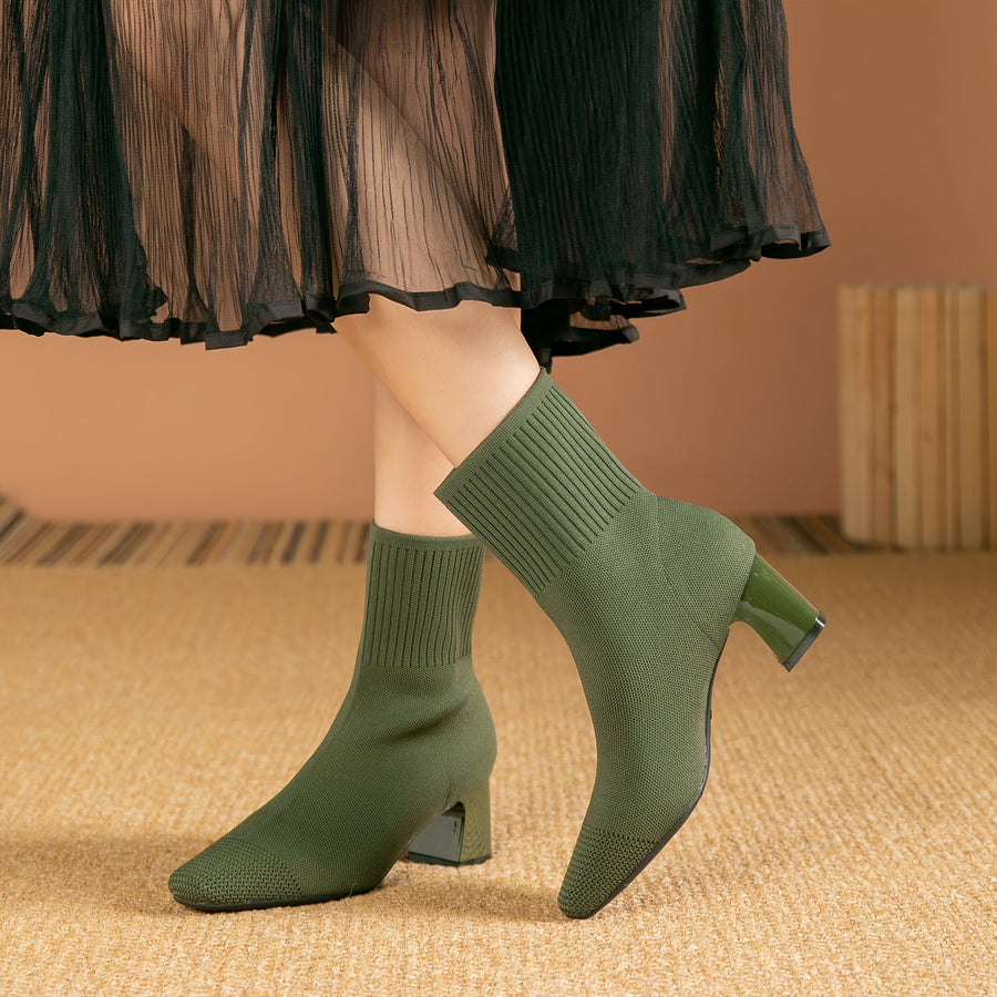 Paulette™ – Stivaletti in maglia confortevoli con tacco stabile e morbido