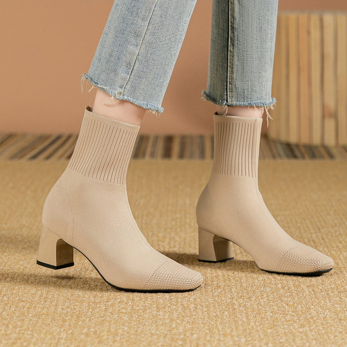 Paulette™ – Stivaletti in maglia confortevoli con tacco stabile e morbido