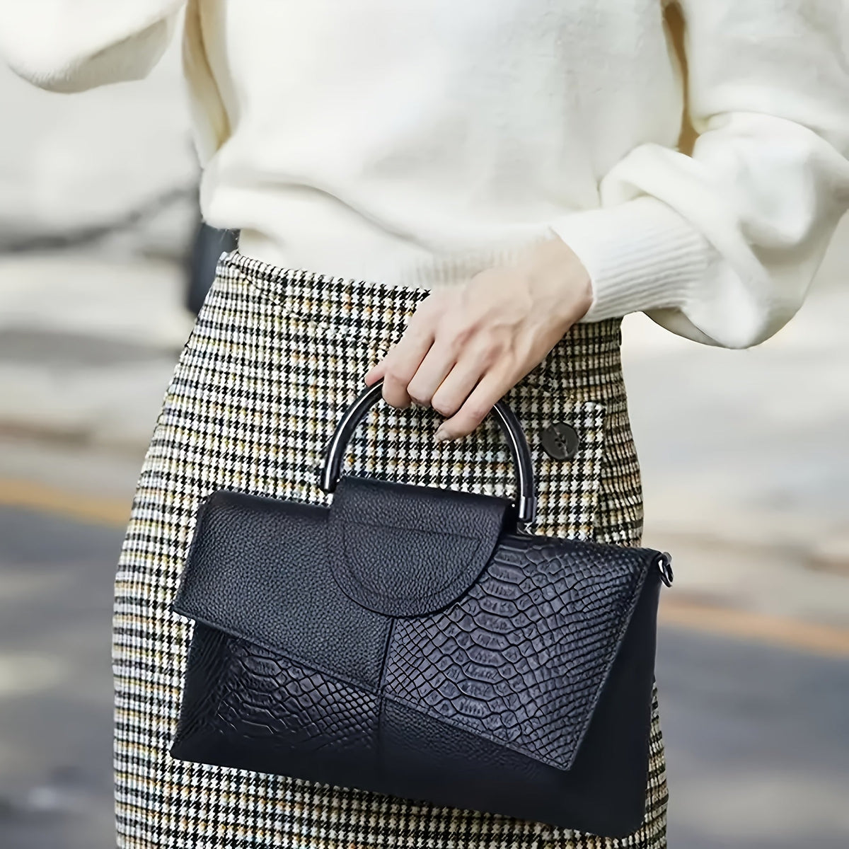 Bianca | Pochette Effetto Coccodrillo