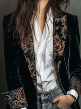 Léontine | Blazer aderente stampato barocco nero