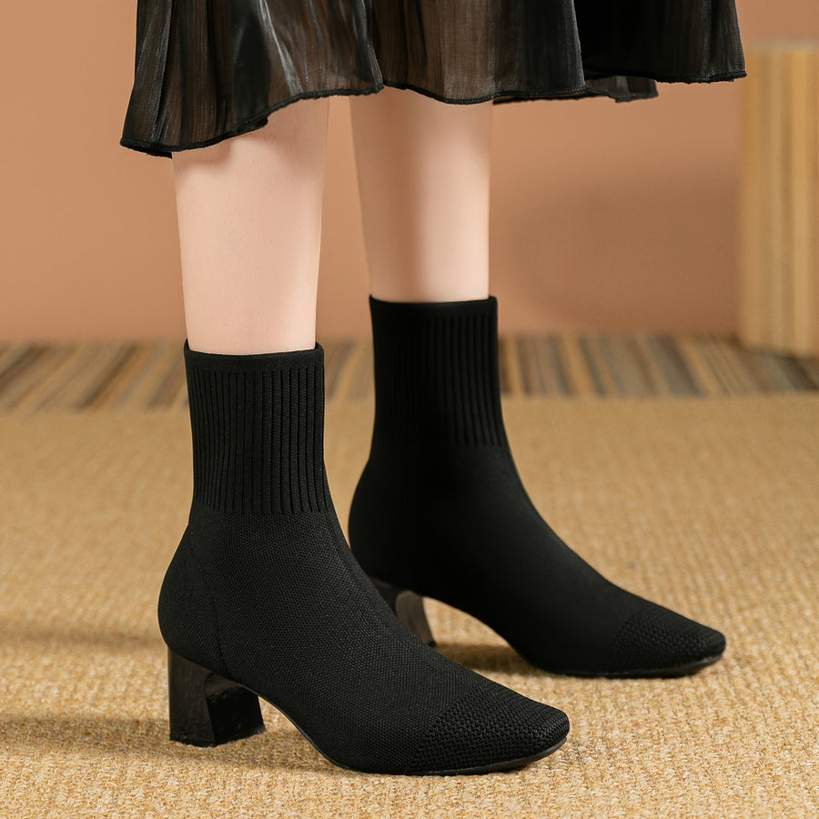 Paulette™ – Stivaletti in maglia confortevoli con tacco stabile e morbido