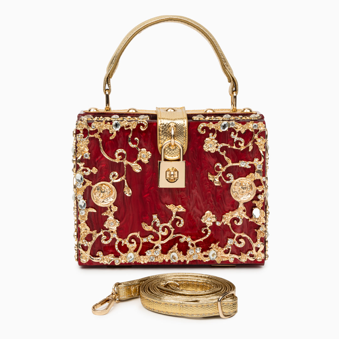 Vittoria | Borsa a scatola con fiori dorati
