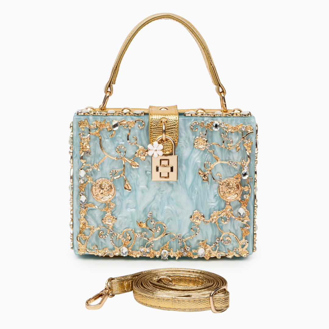 Vittoria | Borsa a scatola con fiori dorati