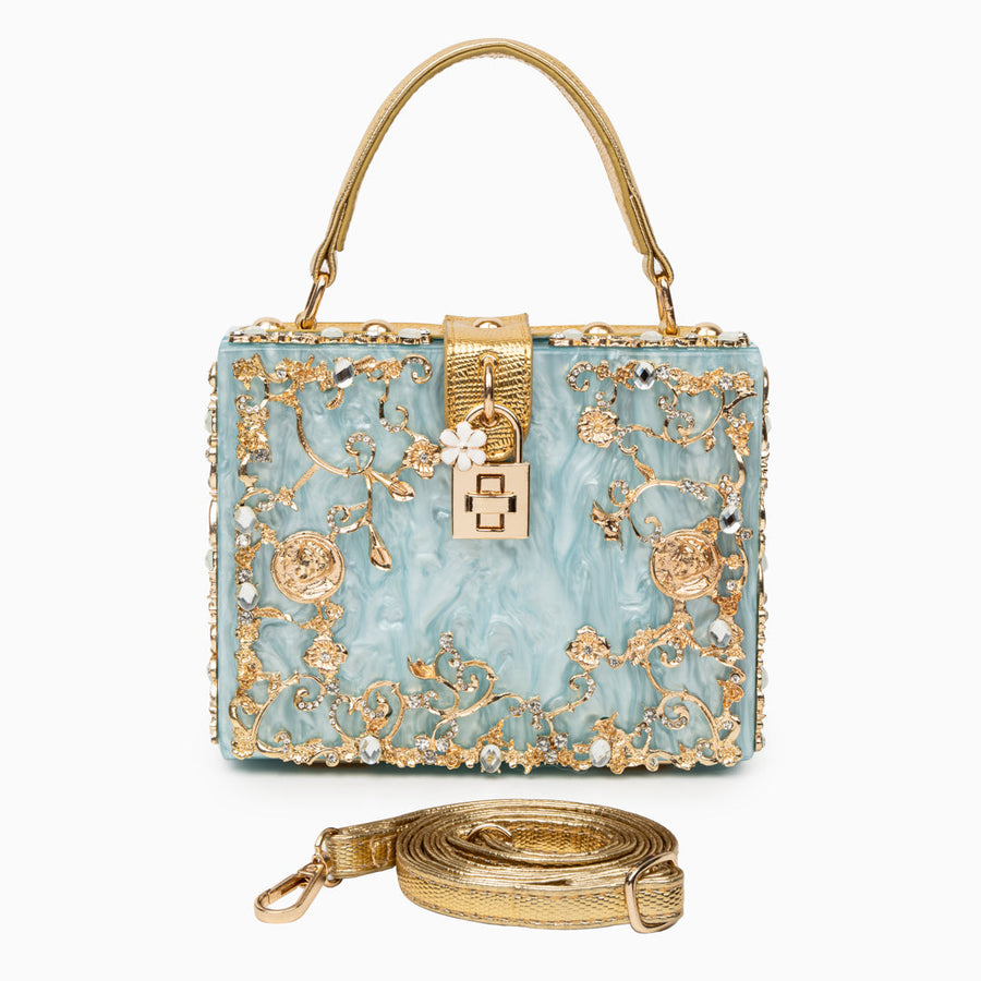 Vittoria | Borsa a scatola con fiori dorati