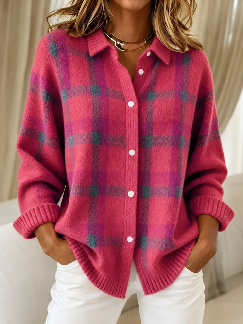 Vexana™ | Cardigan classico con colletto e motivo a quadri