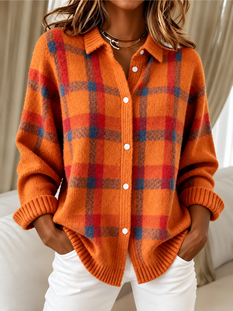 Nadia™ | Cardigan a quadri con bottoni a pressione