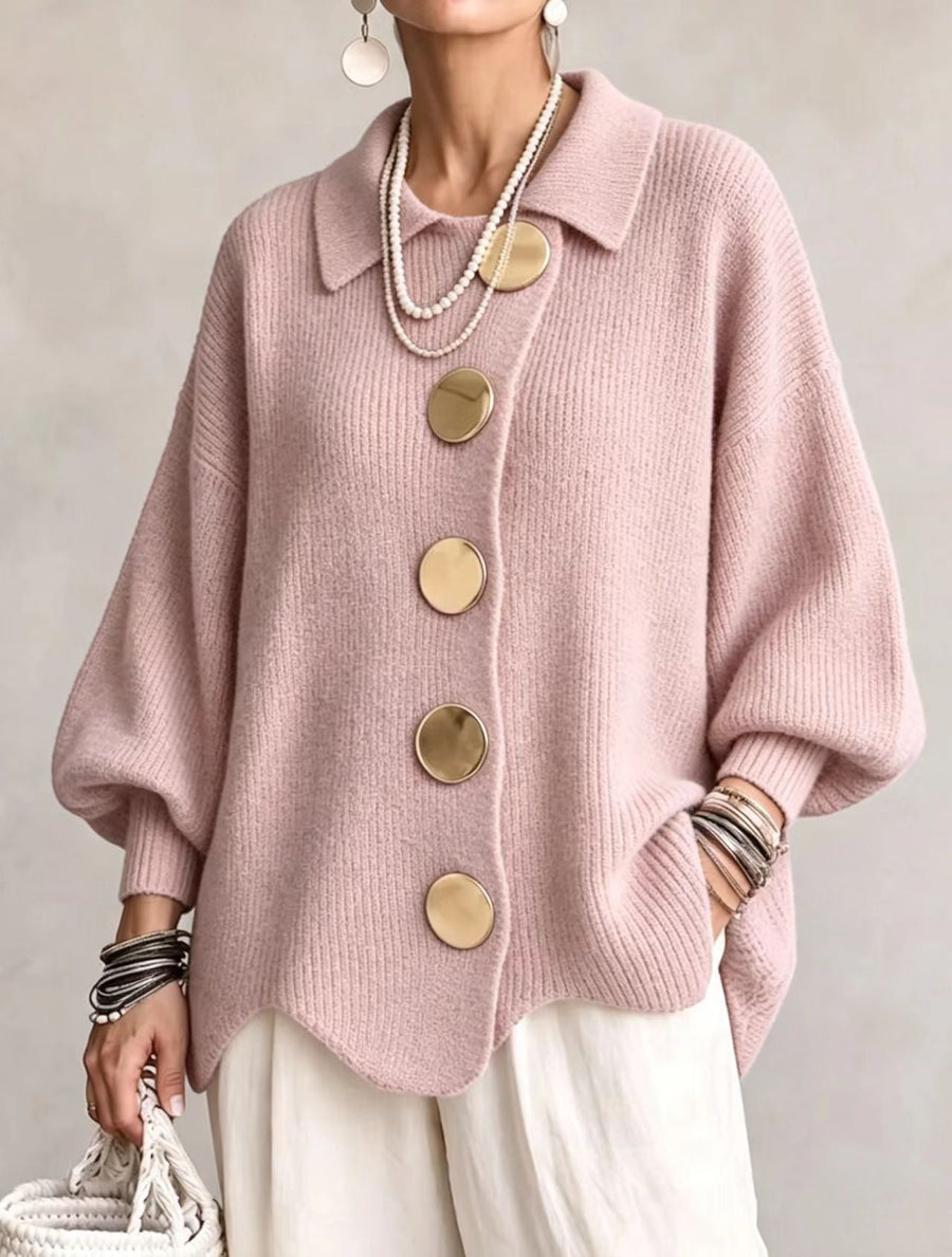 FOSCARI LABEL | CARDIGAN OVERSIZE CON COLLETTO E GRANDI BOTTONI METALLICI