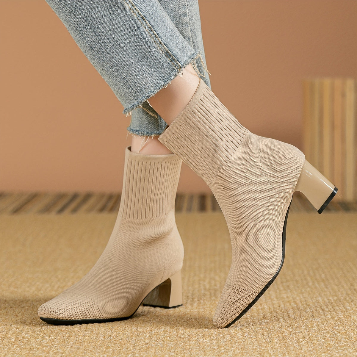 Paulette™ – Stivaletti in maglia confortevoli con tacco stabile e morbido