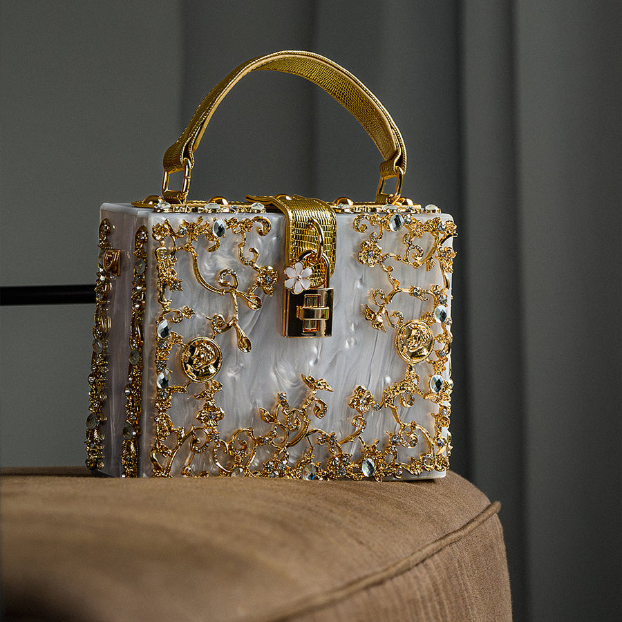 Vittoria | Borsa a scatola con fiori dorati