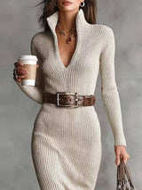 Hazel | Abito Midi a Maglia con Scollo a V