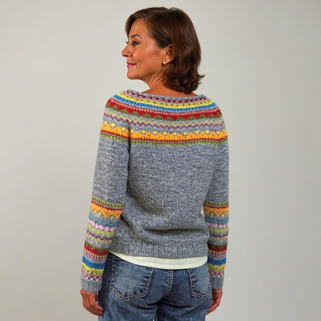 Sylvie | Maglione grigio con motivo multicolore