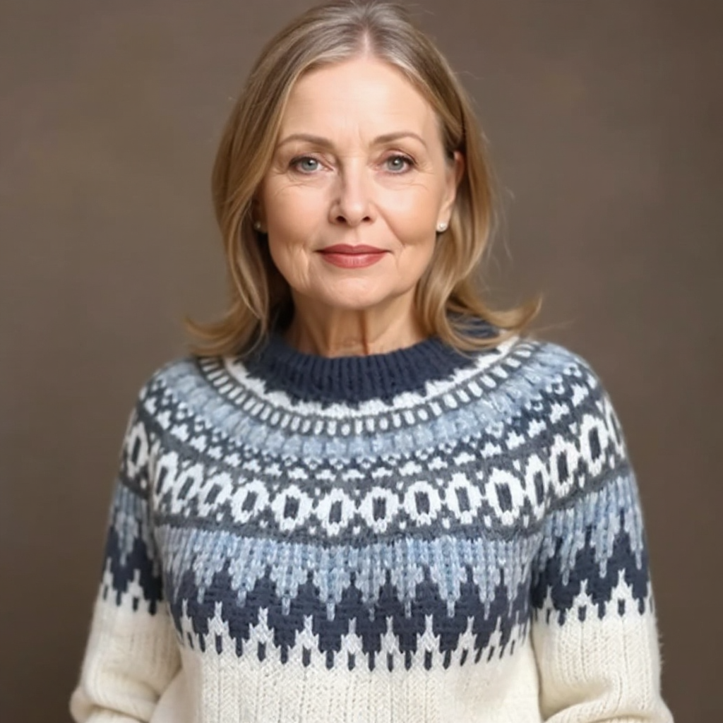 Pauline | Maglione ecrù con motivo blu navy