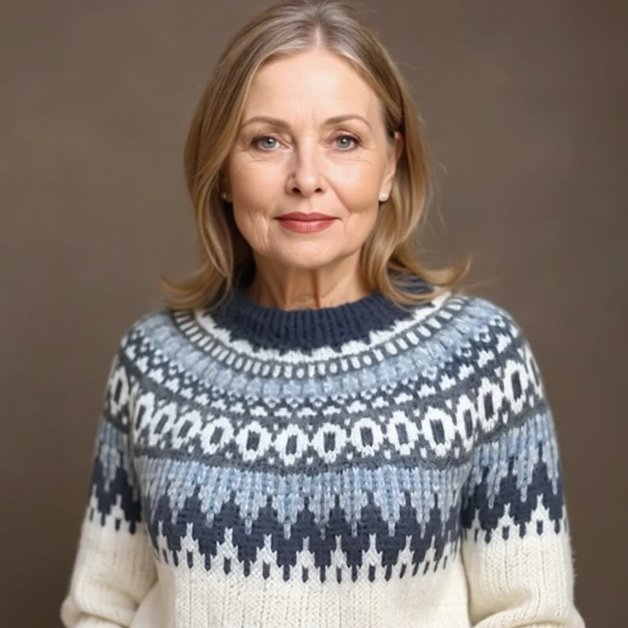 Pauline | Maglione ecrù con motivo blu navy