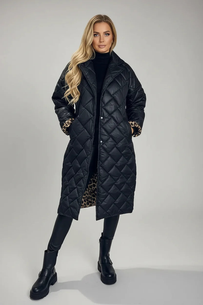 Cappotto imbottito premium con fodera a stampa leopardata