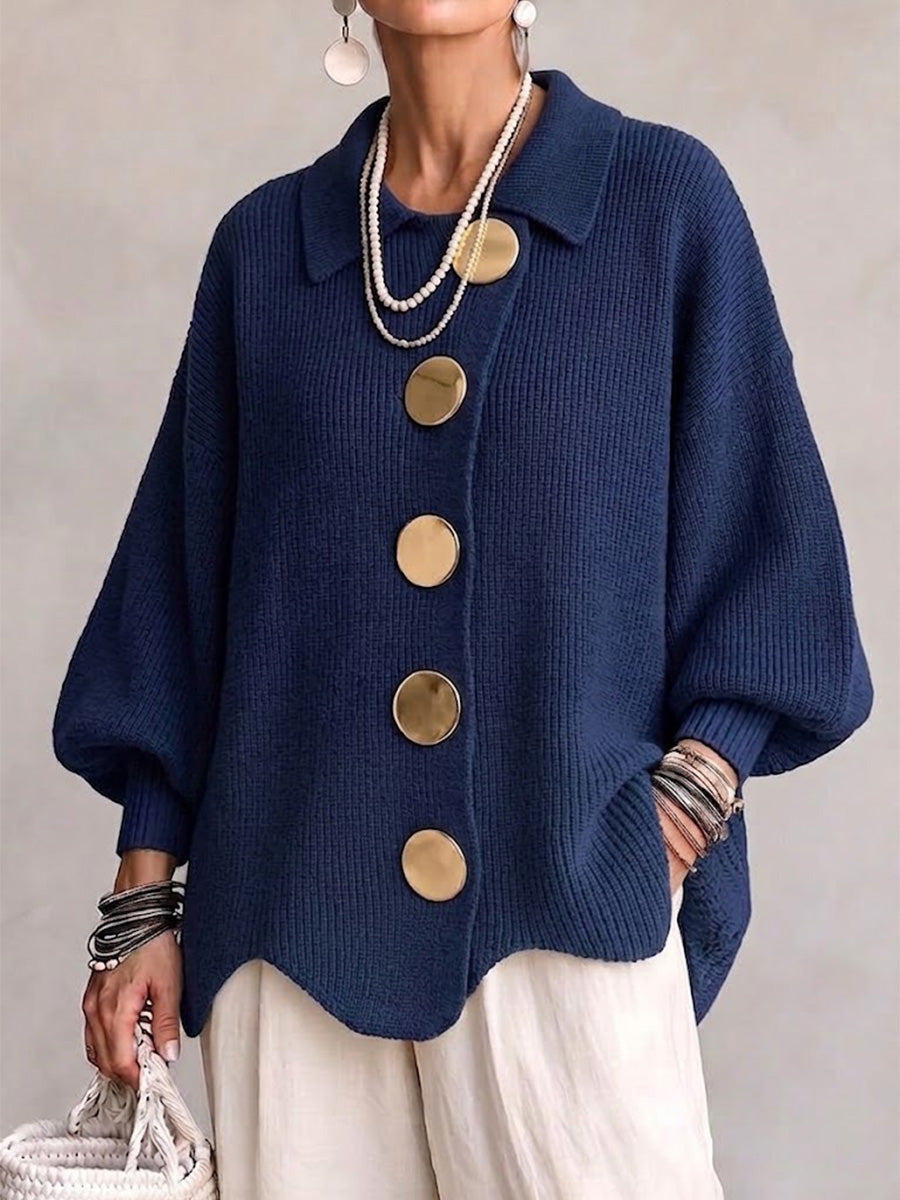 FOSCARI LABEL | CARDIGAN OVERSIZE CON COLLETTO E GRANDI BOTTONI METALLICI